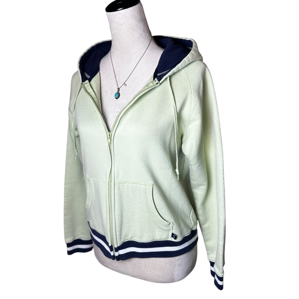 Arizona Y2K Vintage Pastel Pistachio Green Zip Hoodie Jacket Navy Striped Trim - Picture 4 of 9